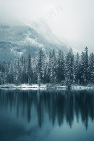雪山树林河面背景