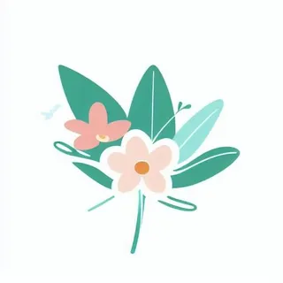 一丛花朵有绿叶手绘卡通png免抠