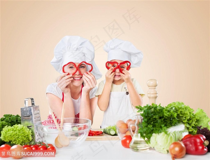 亲情母子厨师高清图片