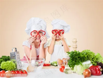 亲情母子厨师高清图片