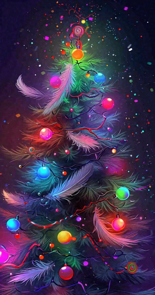 圣诞节彩色圣诞树缤纷鲜艳夜晚灯光(800x1520)