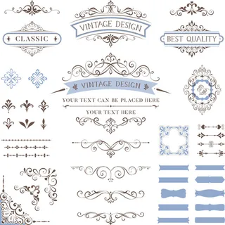 欧式复古线条边框花纹AI矢量LOGO角框花边分割线设计PSD卡片素材