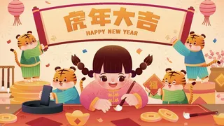 虎年中国风萌虎插画