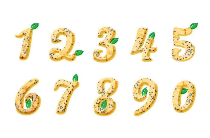 黄色卡通数字0-9   饼干卡通数字