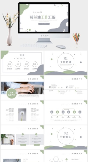 莫兰迪色系PPT模板预览图