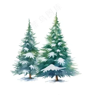 白雪覆盖的松树插画免抠
