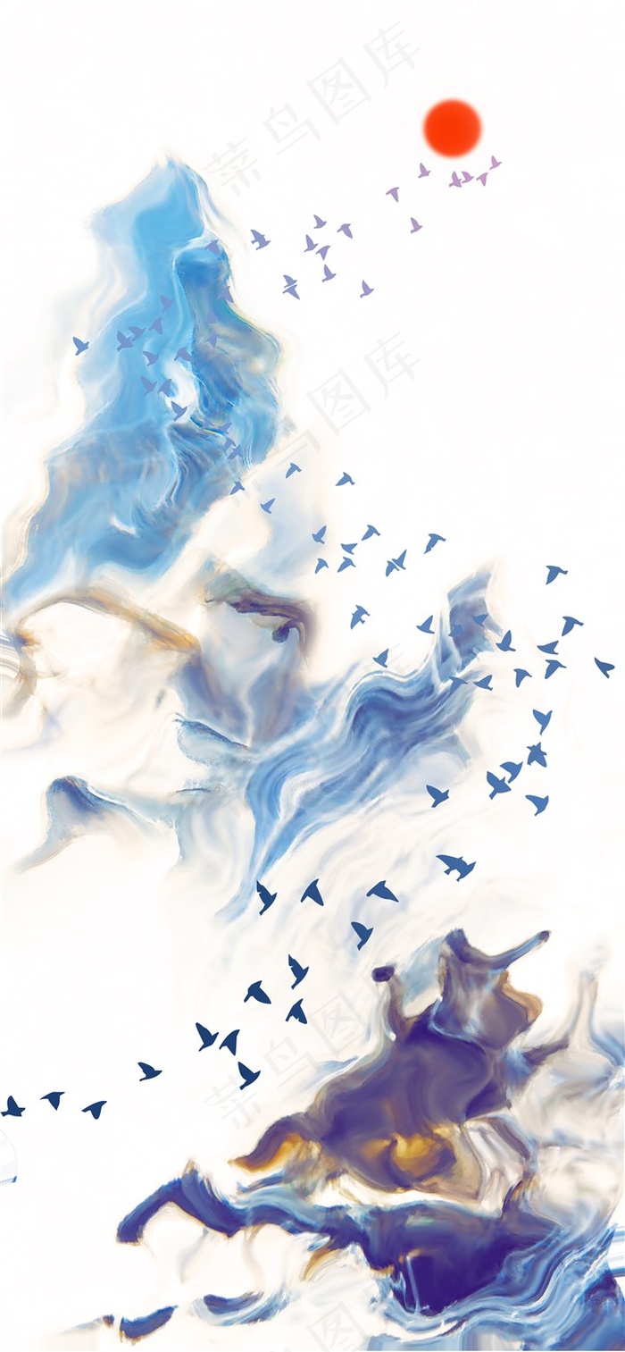 新中式禅意山水水墨意境壁画