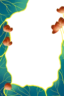 国潮手绘古风海浪花朵祥云装饰边框相框免抠