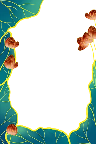 国潮手绘古风海浪花朵祥云装饰边框相框免抠