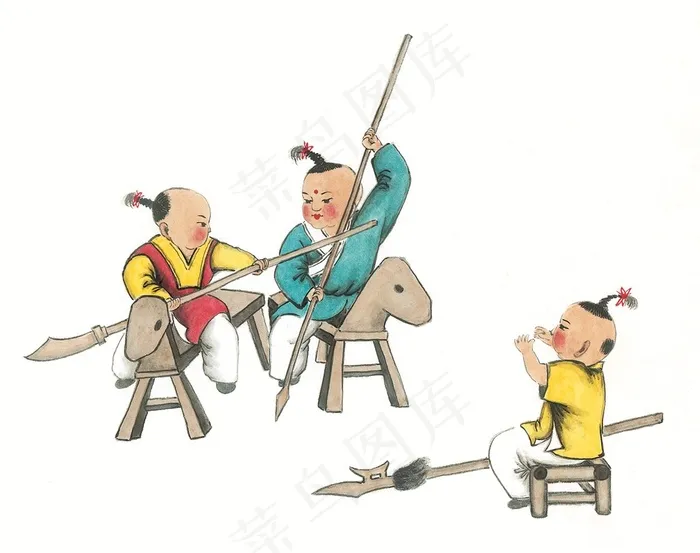 骑木马的古代童玩童子