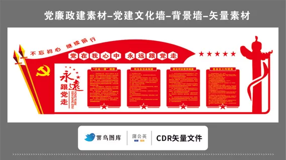 党建文化墙党建素材CDR预览图红色党在我心中永远跟党走