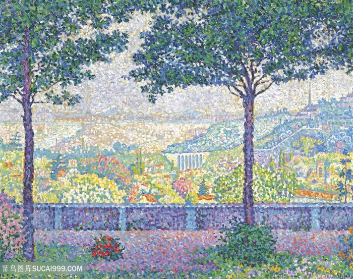 水彩树房子油画图片