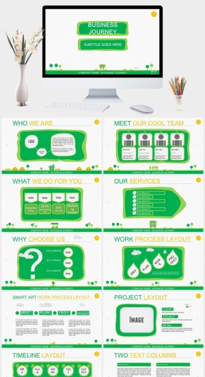 可爱清爽绿色卡通PPT模板预览图