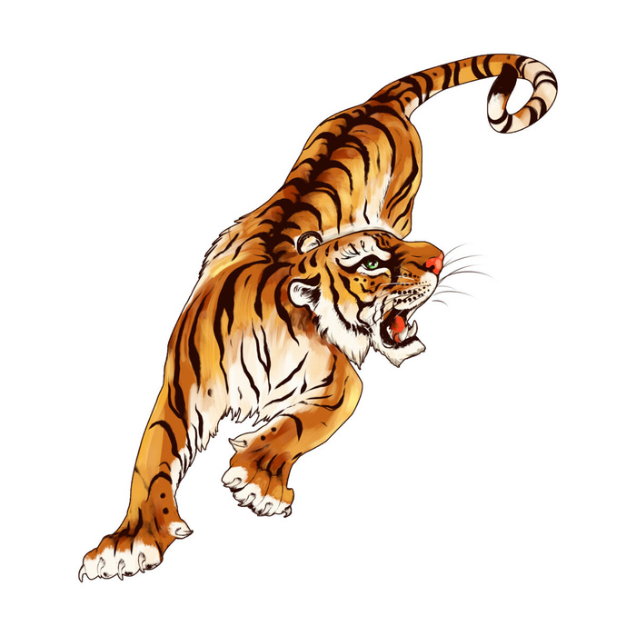 手绘国潮虎年卡通白虎老虎形象插画装饰元素PSD设计素材png免抠图