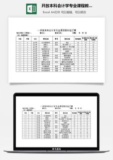 开放本科会计学专业课程教材征订表excel模板