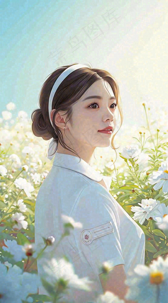 简约天空花草温馨护士医生枝叶插画