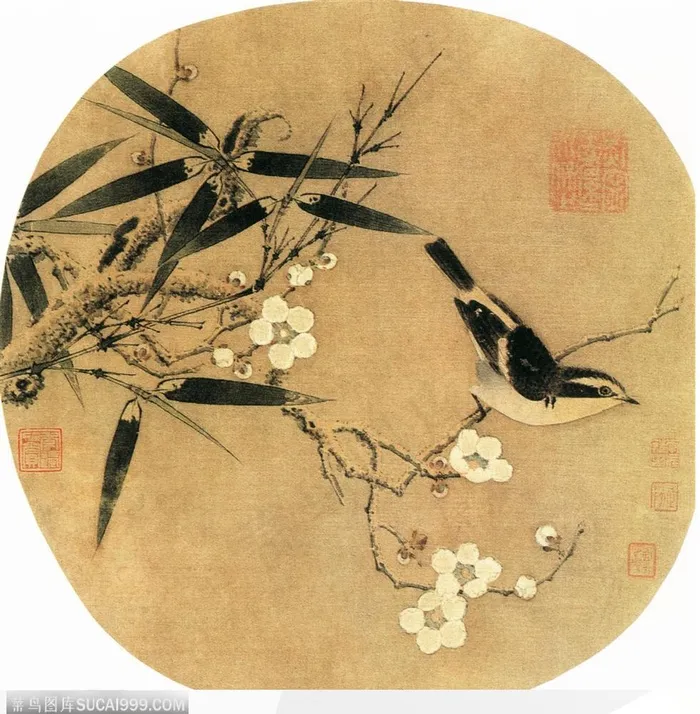 花鸟篇-竹旁梅枝上喜鹊报春