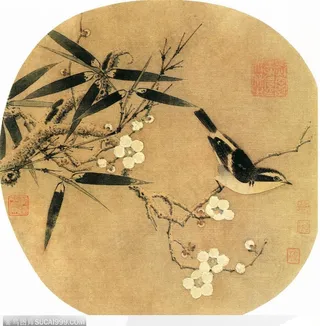 花鸟篇-竹旁梅枝上喜鹊报春