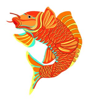 手绘烫金国潮中国风卡通锦鲤鱼金鱼插画装饰元素PSD设计素材