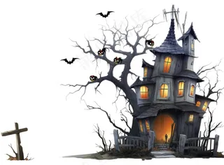 万圣节城堡树枝黑暗恐怖插画免抠