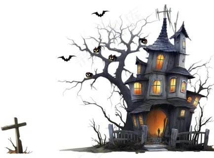 万圣节城堡树枝黑暗恐怖插画免抠 万圣节城堡树枝黑暗恐怖插画免抠