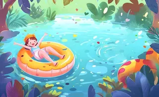 夏日游泳游泳圈玩水插画背景