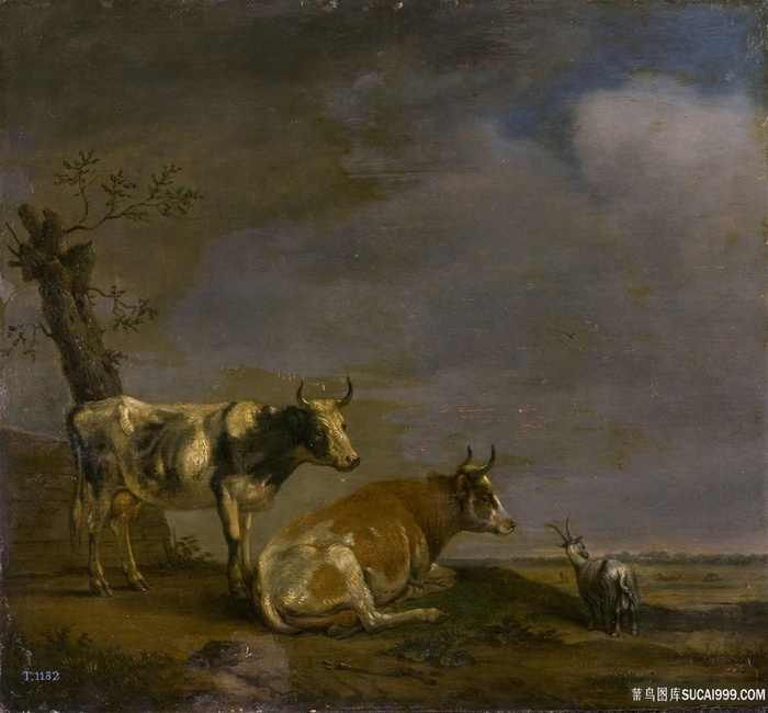 野外动物牛油画风景画