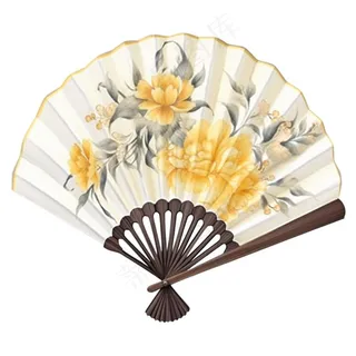 古风扇子黄花牡丹插画免抠