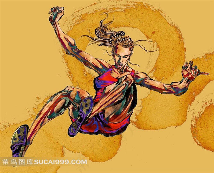 跳高运动员插画素材