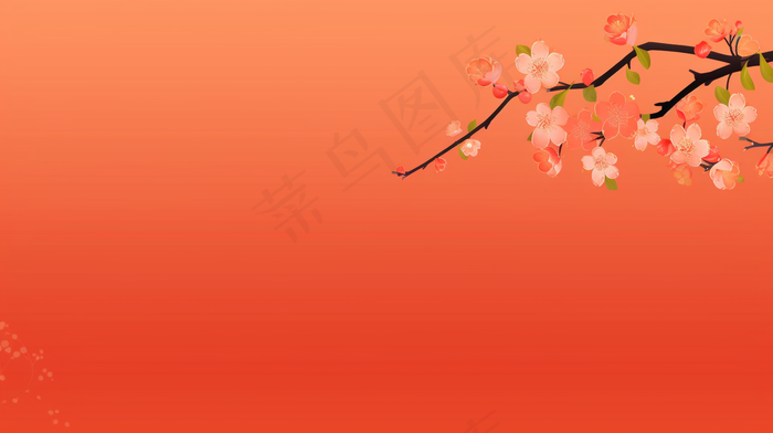 红色背景梅花桃花树枝背景(4368x2448)