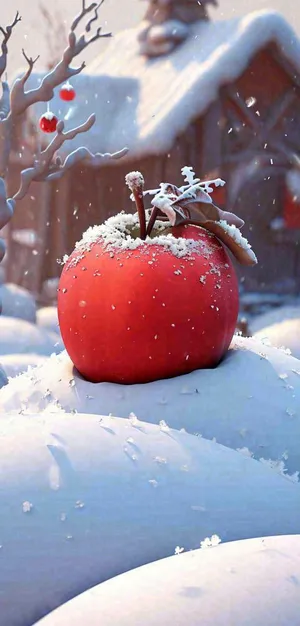 冬天创意苹果雪屋圣诞节，大雪小雪冬至立冬