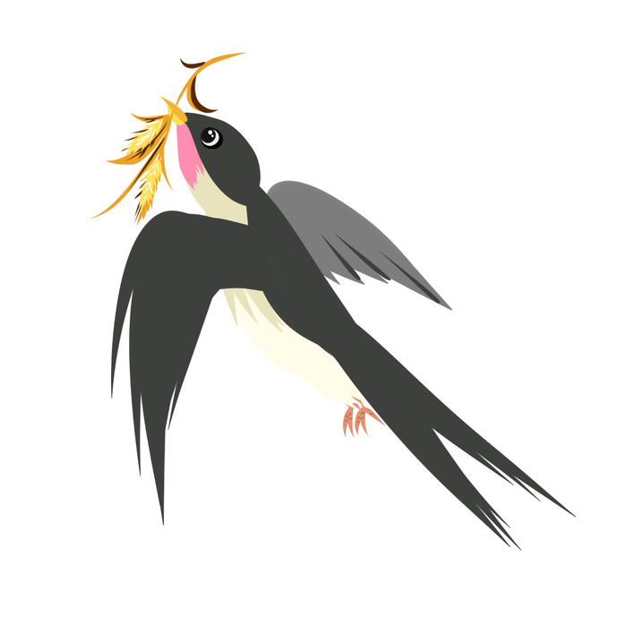 水彩手绘春季春天柳树柳条枝条小鸟小燕子元素PSD设计素材PNG图片