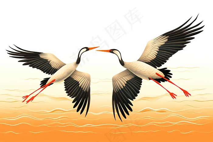 仙鹤齐飞秋季重阳插画素材背景(x)