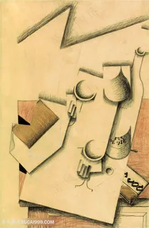 胡安 · 格里斯1913年,书,玻璃和瓶子放在桌子上 胡安 · 格里斯1913年,书,玻璃和瓶子放在桌子上