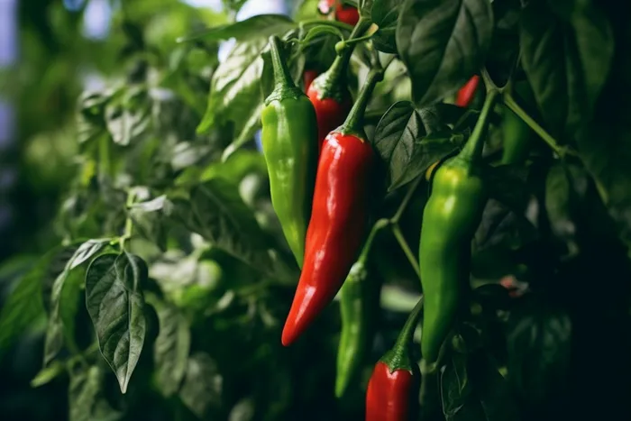成熟的红绿辣椒菜园蔬菜摄影图(4032x2688)