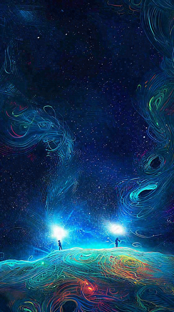 夜晚天蓝色天空科幻绚丽星空(816x1456)