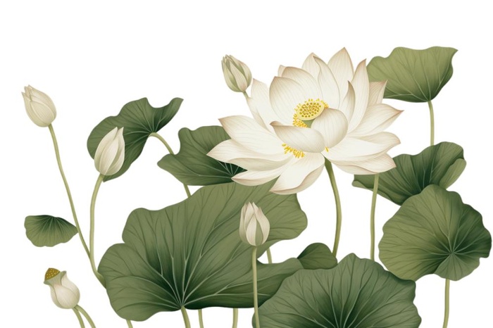 简约白荷花黄绿色元素(1344x896)