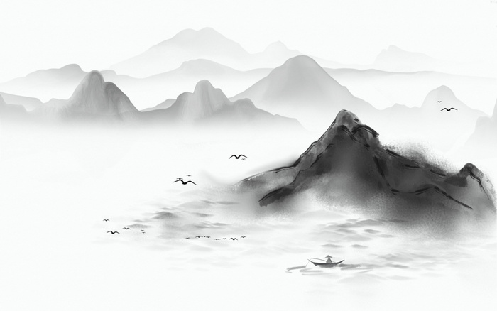 山水画古风插画素材