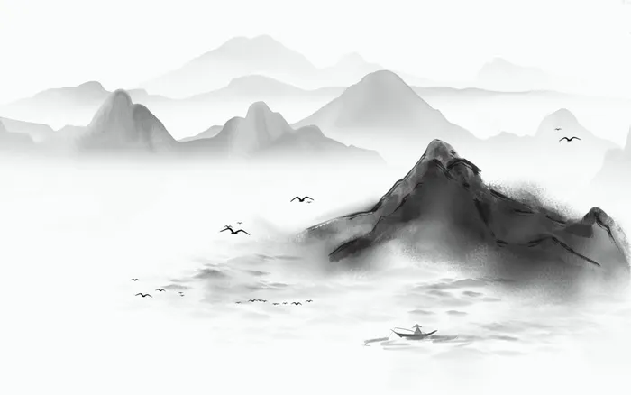 山水画古风插画素材