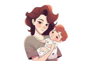 母亲妈妈抱着小孩手绘插画免抠