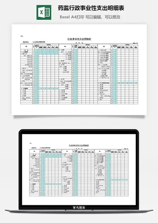 药监行政事业性支出明细表excel模板