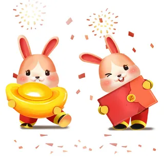 手绘2023兔年新年卡通兔子形象IP插画元素PSD设计素材png图案