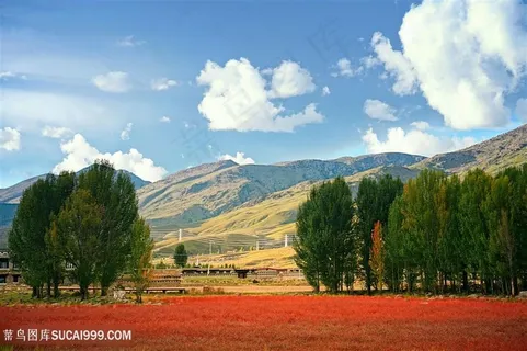 蓝天白云山峦树木风景高清摄影图片 蓝天白云山峦树木风景高清摄影图片