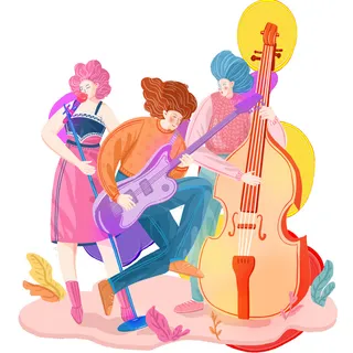 手绘-音乐节演唱会乐队人物场景4