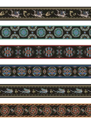 复古中式国潮风敦煌花纹装饰图案花卉藻井肌理圆形边框AI素材