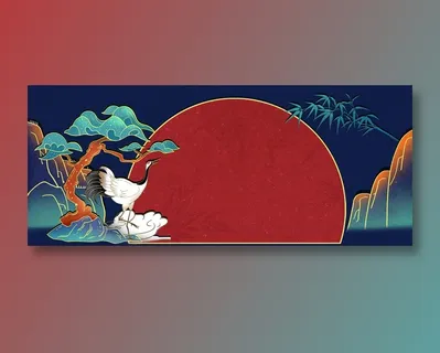 手绘吉祥仙鹤国潮风展板背景