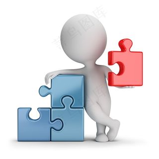 正在拼拼图的白色小人高清图片