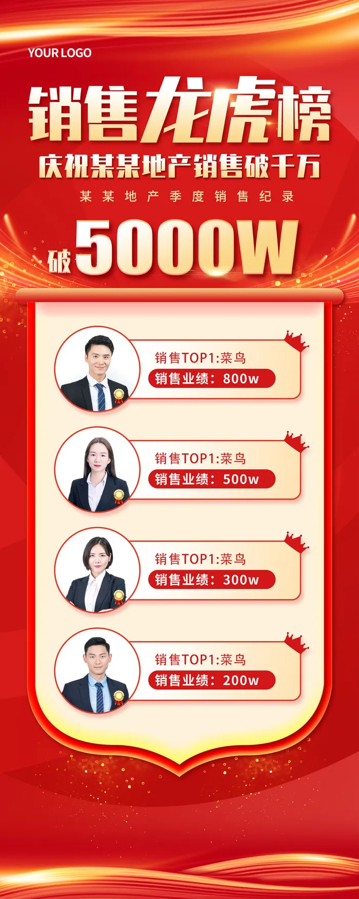 红色大气喜庆房地产销售业绩榜单龙虎榜手机长图海报房地产销售业绩榜单龙虎榜喜庆简约长图海报
