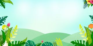 绿色草地蓝天热带树叶叶子春天小清新展板背