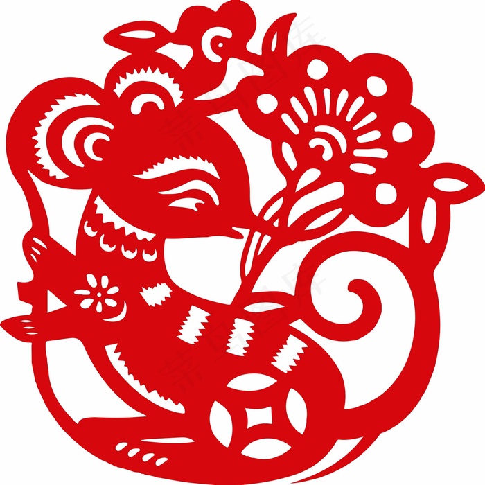 老鼠剪纸 剪纸风元素
